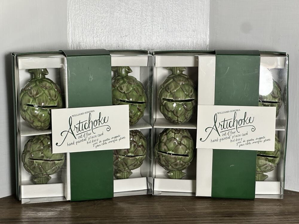 NEW Williams Sonoma Artichoke Hand Painted 2 Sets Of 4 Place Card Holders - Picture 1 of 5